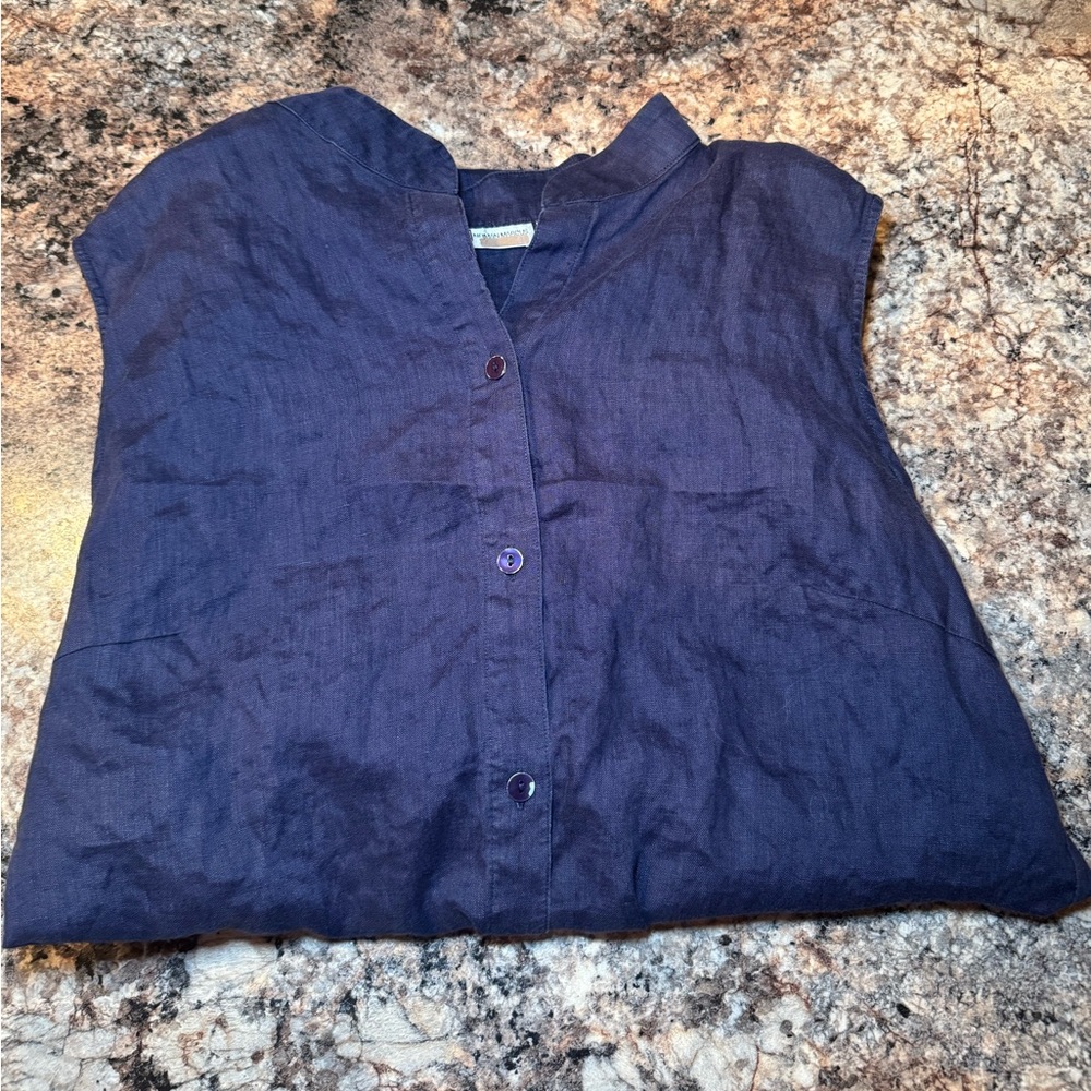 Neiman Marcus 100% linen sleeveless tunic top in navy blue - Picture 7 of 7